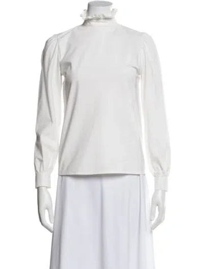 Pre-owned Co Mock Neck Long Sleeve Blouse In White