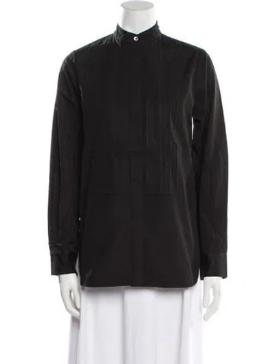 Pre-owned Co Mock Neck Long Sleeve Button-up Top W/ Tags In Black