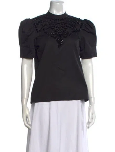 Pre-owned Co Mock Neck Short Sleeve Top In Black