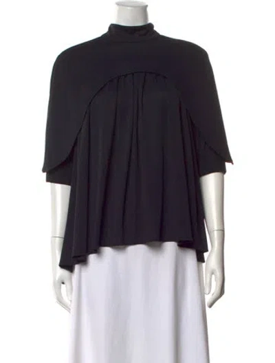 Pre-owned Co Mock Neck Short Sleeve Top In Black