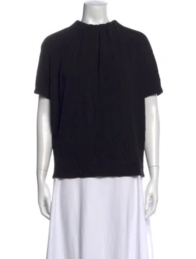 Pre-owned Co Mock Neck Short Sleeve Top In Black