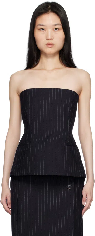 Co Navy Tailored Bustier Top In 418 Navy Stripe
