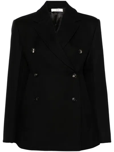 Co Double-breasted Tton-twill Jacket In Black