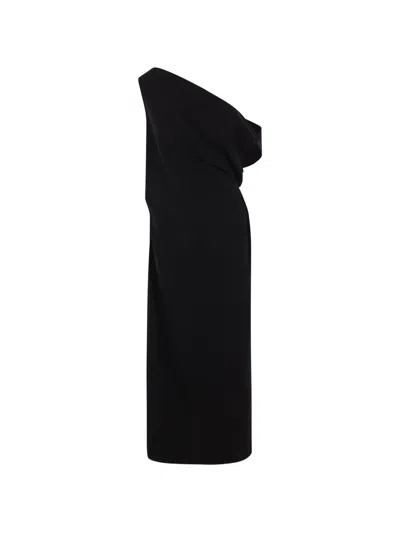 Co One-shoulder Draped Midi Dress In Black