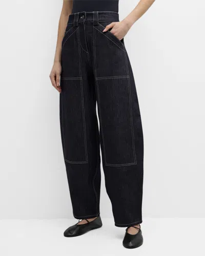 Co Patch Curved Wide-leg Denim Pants In Indigo