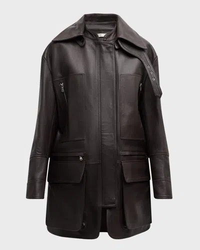 Co Patch-pocket Leather Moto Jacket In Brown