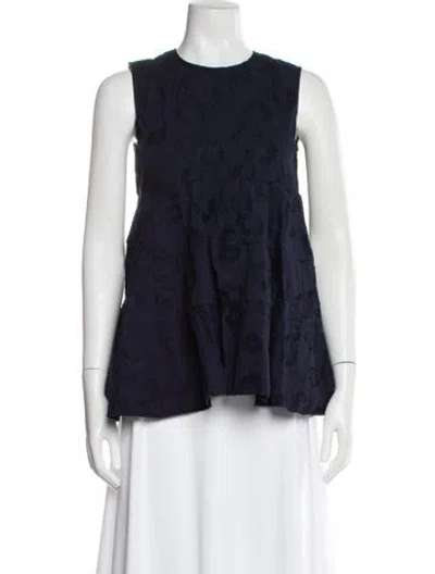 Pre-owned Co Patterned Crew Neck Top In Blue