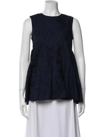 Pre-owned Co Patterned Crew Neck Top In Blue