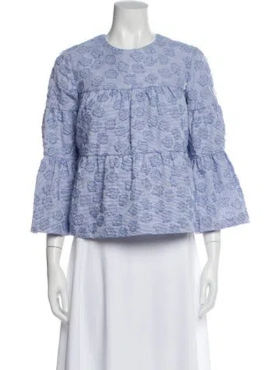 Pre-owned Co Patterned Crew Neck Top In Blue