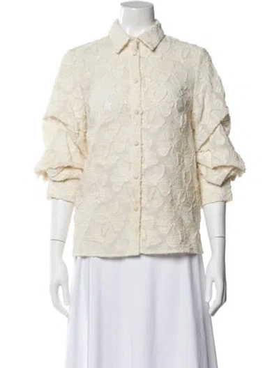Pre-owned Co Patterned Long Sleeve Button-up Top In Neutral