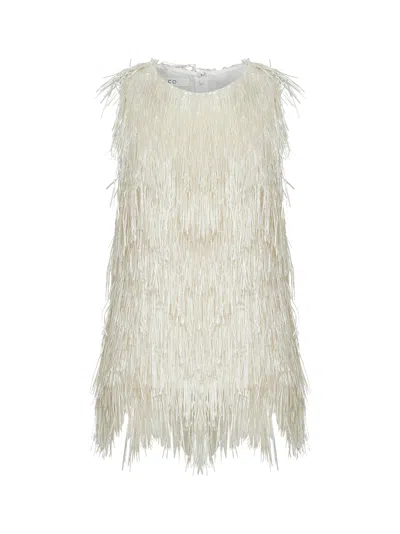 Co Pearl Metallic Fringed Racerback Tank Top In White