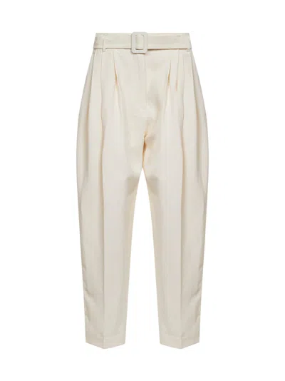 Co Pearl Visse And Linen Pleated Belted Trousers In White