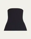 Co Pinstripe Tailored Bustier Wool Top In Navy Stripe