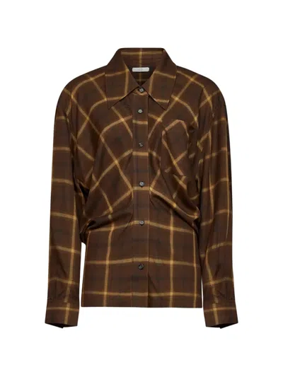 Co Plaid Draped Shirt In Brown
