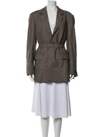 Pre-owned Co Plaid Print Blazer In Brown