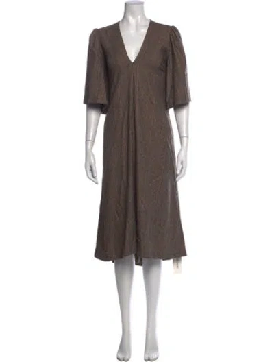 Pre-owned Co Plaid Print Midi Length Dress In Brown/neutrals