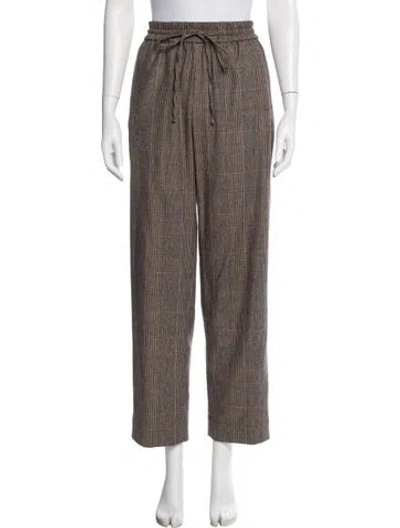 Pre-owned Co Plaid Print Straight Leg Pants In Neutral
