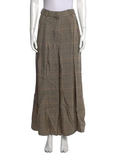 Pre-owned Co Plaid Print Wide Leg Pants In Brown