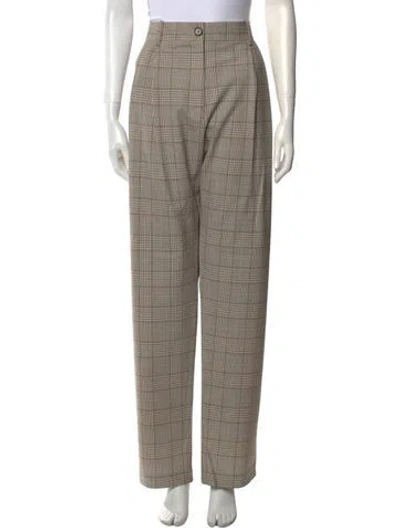 Pre-owned Co Plaid Print Wide Leg Pants In Neutral