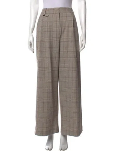 Pre-owned Co Plaid Print Wide Leg Pants In Neutral
