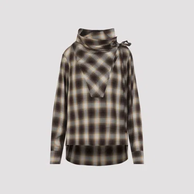 Co Plaid Turtleneck Tie-neck Blouse In Transparent