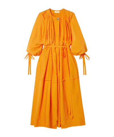 Co Oversized Pleated Habotai Maxi Dress In Orange