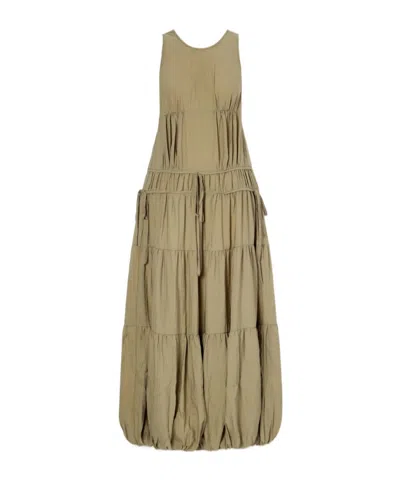 Co Pleated Knotted Satin Midi Dress In Brown