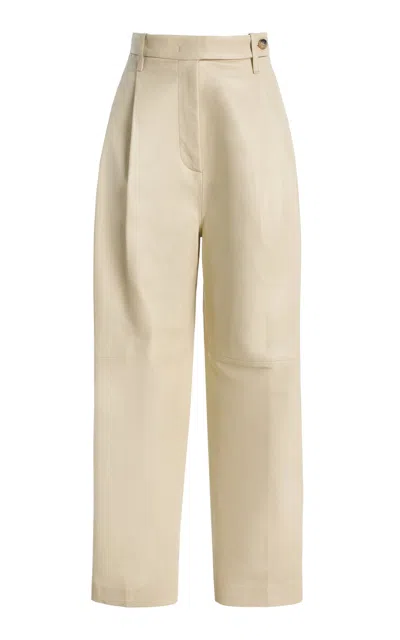Co Pleated Leather Pants In Ivory