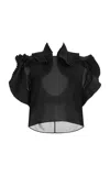 Co Pleated Ruffle Sheer Georgette Top In Black