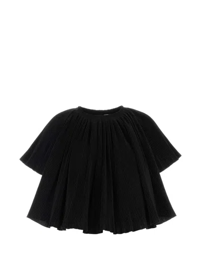 Co Polyester Blend Cape Top Round Neck In Black