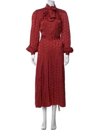 Pre-owned Co Polka Dot Print Midi Length Dress In Red
