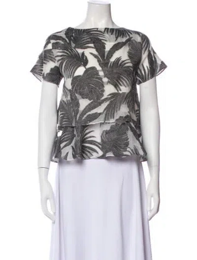 Pre-owned Co Printed Bateau Neckline Top In Gray