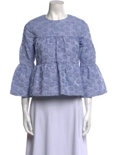 Pre-owned Co Printed Crew Neck Crop Top In Blue