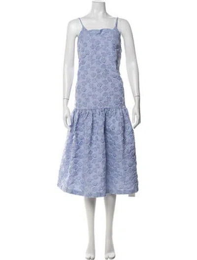 Pre-owned Co Printed Midi Length Dress In Blue