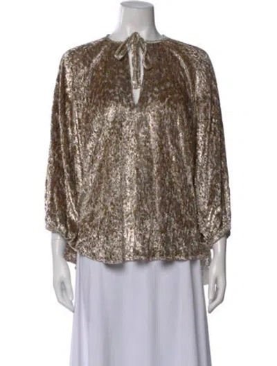 Pre-owned Co Printed Tie Neck Blouse