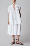 Co Puff Sleeve Gathered Tunic Shirt In White