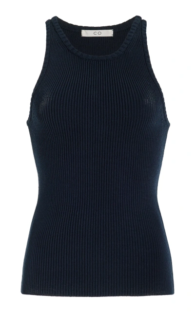 Co Ribbed-knit Tton-blend Tank Top In Navy