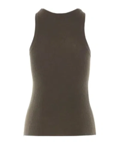Co Ribbed-knit Trim Vest In Brown