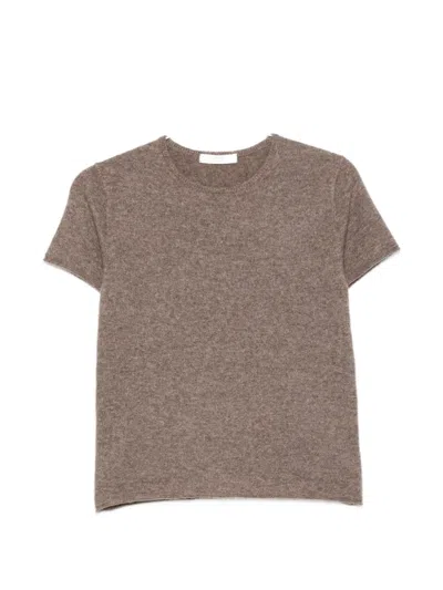 Co Ribbed-trim T-shirt In Brown