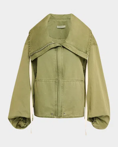 Co Rolled-llar Zip Jacket In Army Green