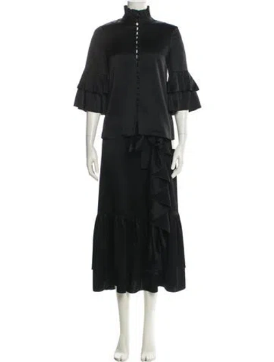Pre-owned Co Satin Ruffle Embellishment Skirt Set In Black