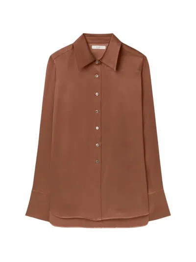 Co Satin-finish Long-sleeve Shirt In Brown