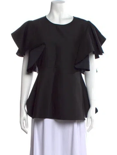 Pre-owned Co Sop Neck Short Sleeve Blouse In Black