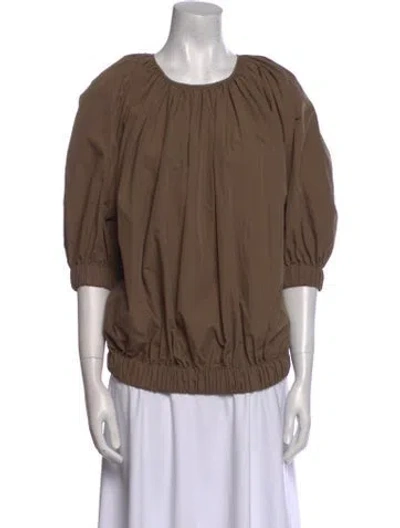 Pre-owned Co Sop Neck Three-quarter Sleeve Blouse In Brown