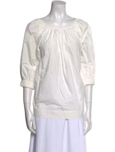 Pre-owned Co Sop Neck Three-quarter Sleeve Blouse In White