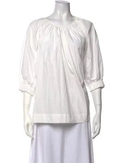 Pre-owned Co Sop Neck Three-quarter Sleeve Top In White