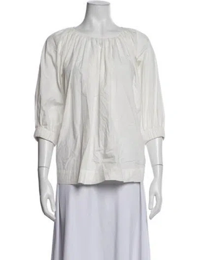 Pre-owned Co Sop Neck Three-quarter Sleeve Top In White