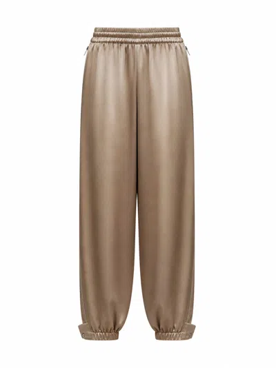 Co Sesame Silk Charmeuse Articulated Vented Trousers In Brown