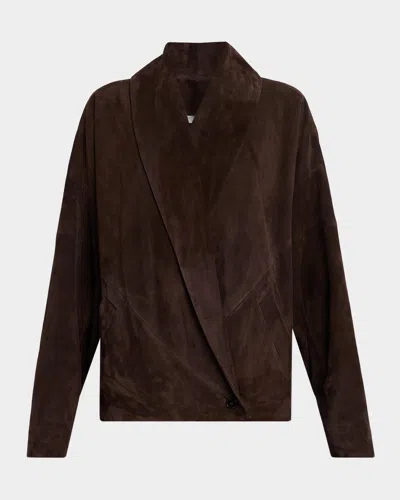 Co Shawl-lapel Suede Wrap Jacket In Brown
