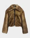 Co Sheep Shearling Crop Bomber Jacket In Brown